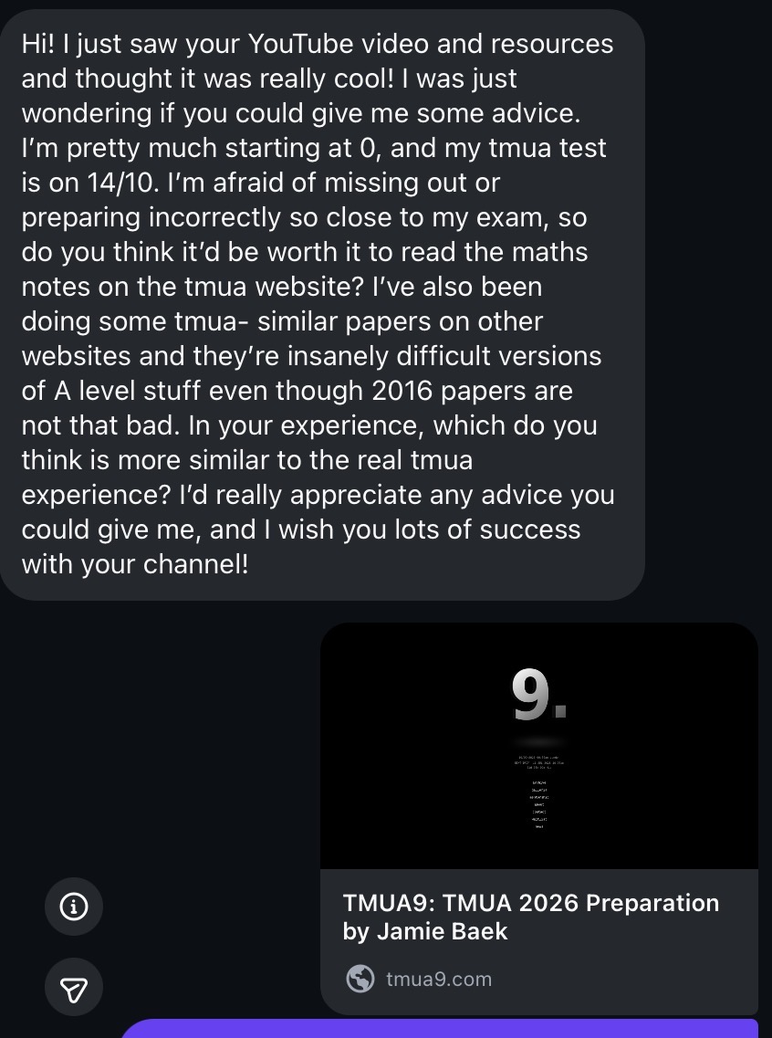 Instagram message from a student preparing for the October sitting