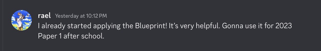 Message from a student applying the Blueprint to 2023 Paper 1