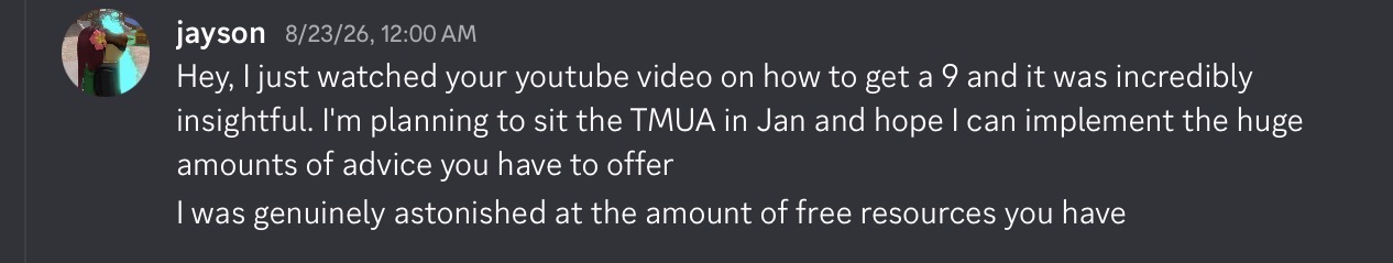 Message from a student who watched the how to get a 9 video