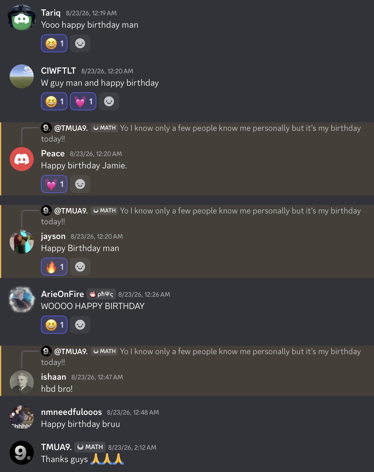 Discord messages from students in the study server