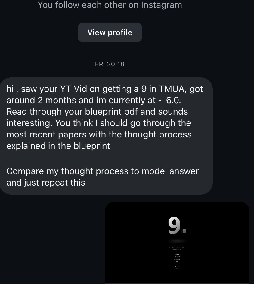 Instagram message from a student reading the Blueprint