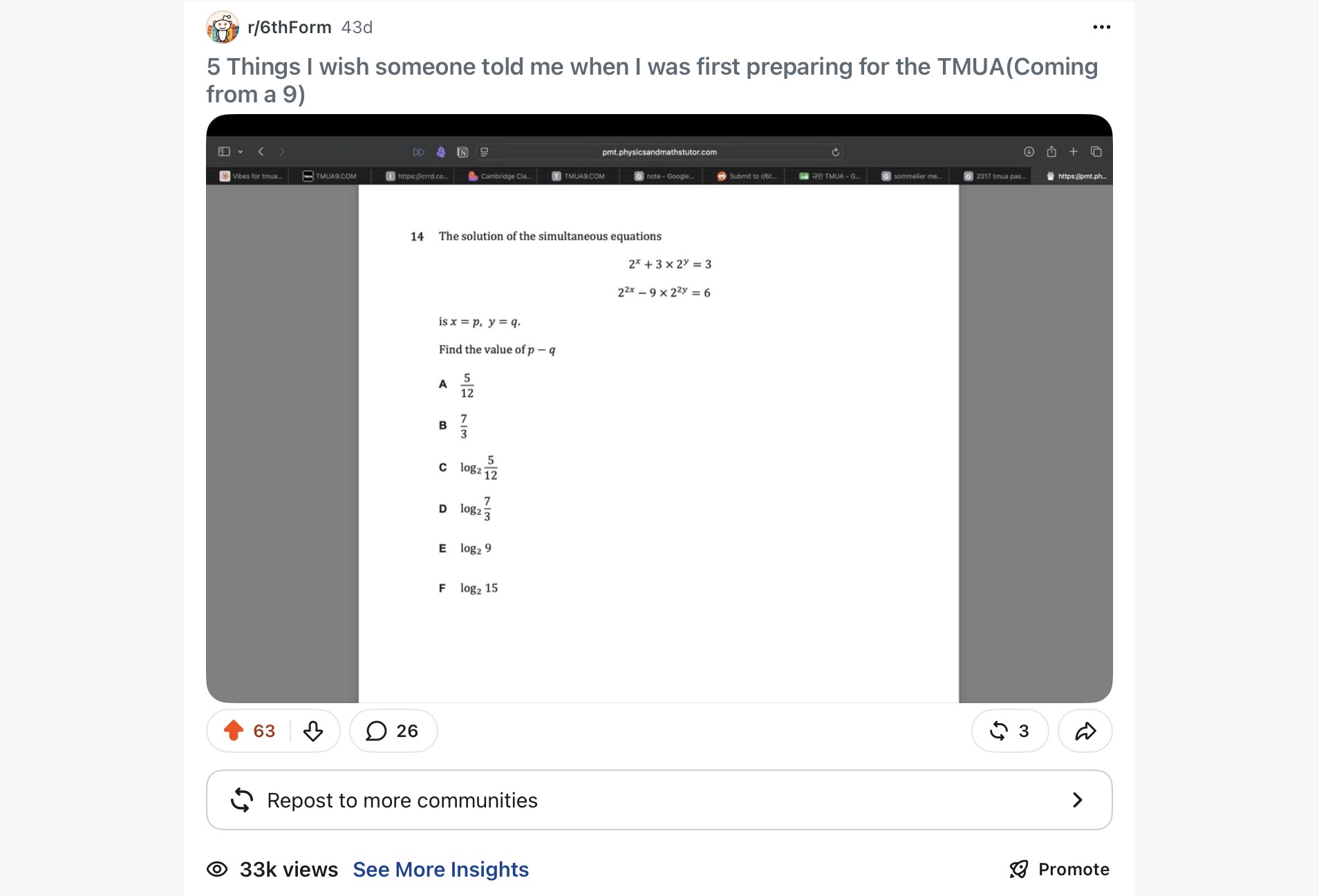 Reddit post: 5 things I wish someone told me when preparing for the TMUA