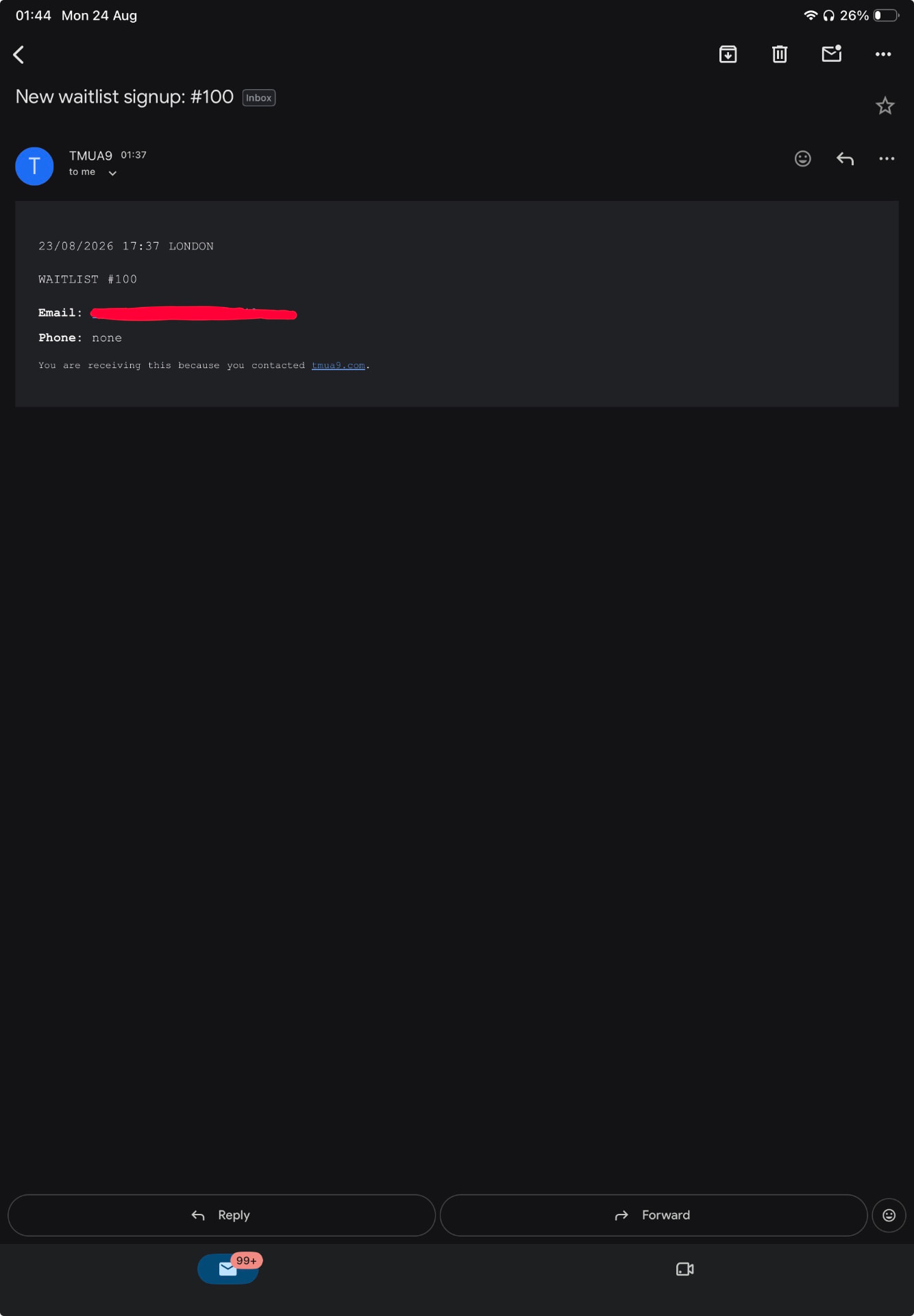 Waitlist signup number 100 notification