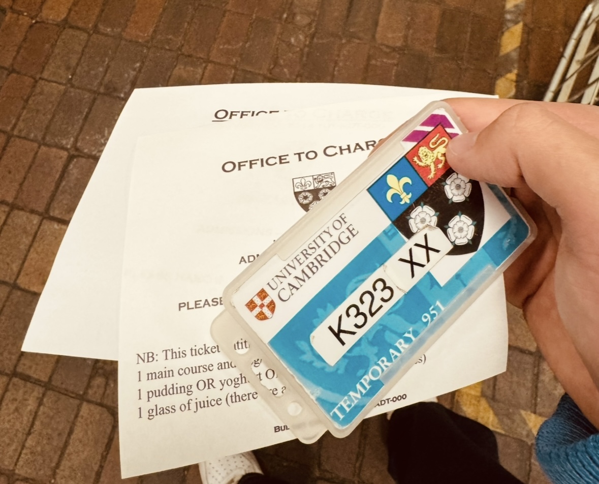 Cambridge University card and formal hall ticket